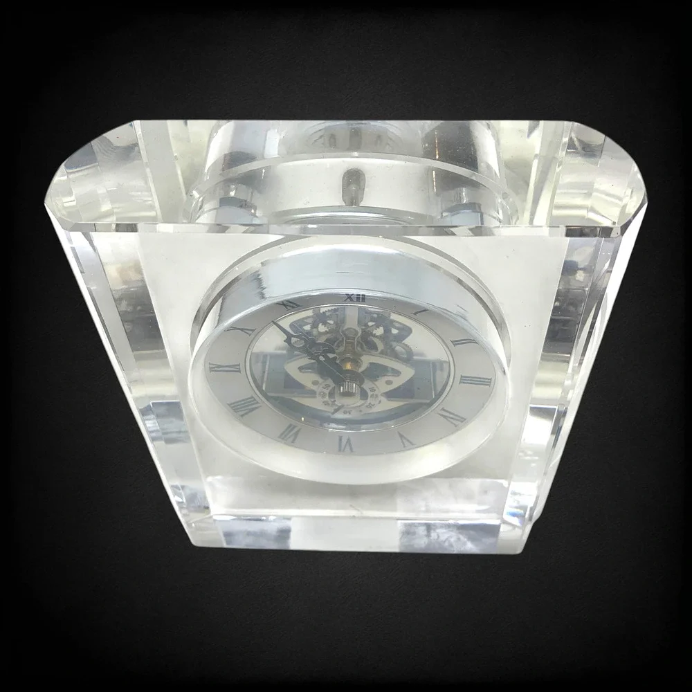 Vintage Y2K Heavy Crystal Style Glass Skeleton Quartz Mantel Shelf Clock Working